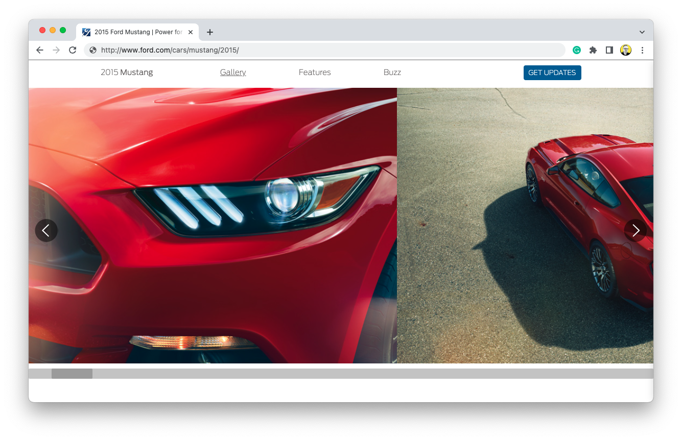 A screen capture of the Mustang landing page on ford.com.